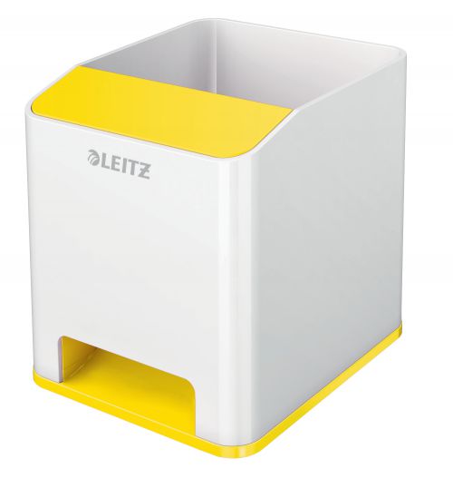 Leitz Wow Sound Pen Holder White Yellow 53631016 Fusion Office