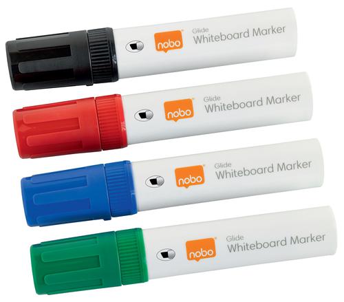 Nobo Glide Whiteboard Large Markers Assorted Chisel 1915393 Pack 4 Fusion Office