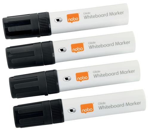 Nobo Glide Whiteboard Large Markers Black Chisel 1915388 Pack 4 Fusion Office
