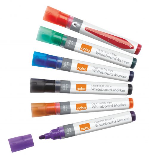 Nobo Liquid Ink Whiteboard Markers Assorted 1901419 Pack 6 Fusion Office