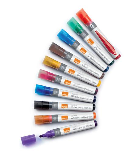 Nobo Liquid Ink Whiteboard Markers Bullet Assorted 1915381 Pack 10 Fusion Office