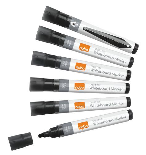 Nobo Liquid Ink Whiteboard Markers Bullet Black 1915377 Pack 10 Fusion Office