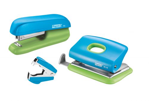 Rapid Mini F5 Stapler And Punch Set Blue Green 5000370 Fusion Office