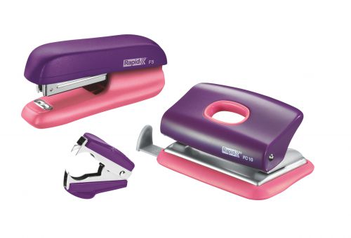 Rapid Mini F5 Stapler And Punch Set Purple Apricot 5000372 Fusion Office