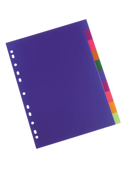 Rexel A4 Dividers 10 Part Polypropylene Multicoloured 2100549 Pack 10 Fusion Office
