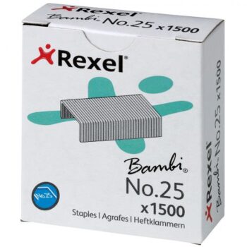 Rexel Bambi No25 4mm Staples Box 1500 05020 Pack 20 Fusion Office
