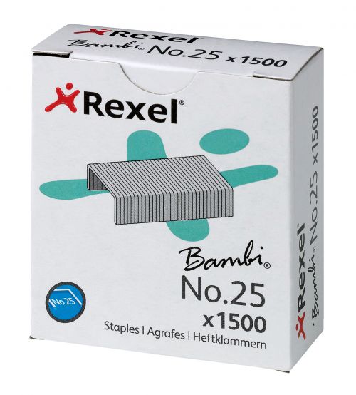 Rexel Bambi No25 4mm Staples Box 1500 05020 Pack 20 Fusion Office