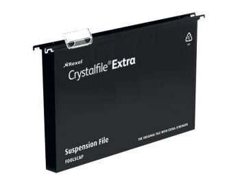 Rexel Crystalfile Extra Foolscap Suspension Files 30mm Black 3000081 Pack 25 Fusion Office