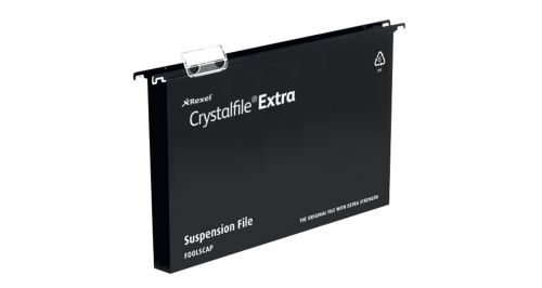 Rexel Crystalfile Extra Foolscap Suspension Files 30mm Black 3000081 Pack 25 Fusion Office