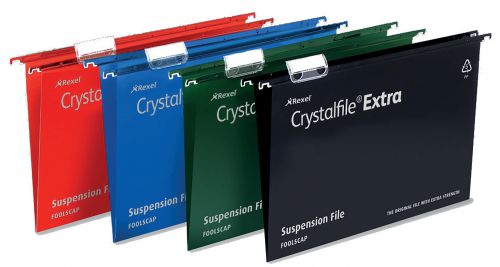 Rexel Crystalfile Extra Foolscap Suspension Files Black 3000080 Pack 25 Fusion Office