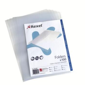 Rexel Economy Cut Flush Folders A4 Clear Embossed 100mic 21674090 Pack 100 Fusion Office