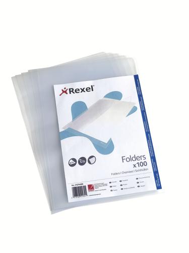 Rexel Economy Cut Flush Folders A4 Clear Embossed 100mic 21674090 Pack 100 Fusion Office
