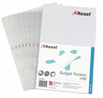 Rexel Essential Punched Pockets A4 Clear 43mic 11000 Pack 100 Fusion Office