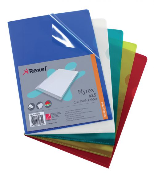 Rexel Nyrex Cut Flush Folders A4 Assorted 12161as Pack 25 Fusion Office