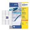 Avery 3489 Multipurpose Labels 30 Per Page 70x29.7mm Permanent - 100 Sheets