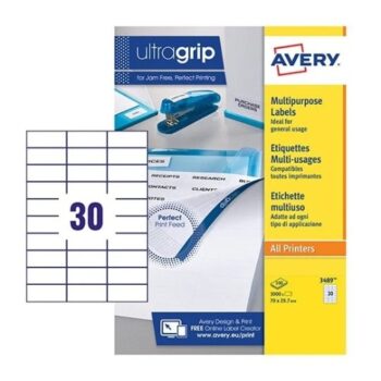 Avery 3489 Multipurpose Labels 30 Per Page 70x29.7mm Permanent - 100 Sheets