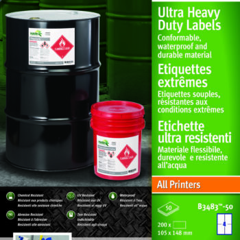 Avery B3483 50 Ultra Resistant Labels 4 Per Sheet 105x148mm 50 Sheets Pack 5 Fusion Office
