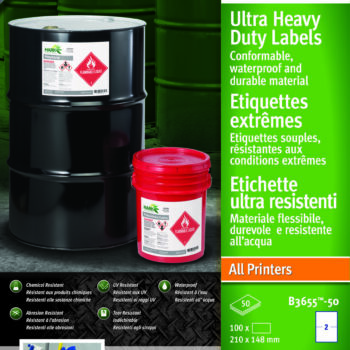 Avery B3655 50 Ultra Resistant Labels 2 Per Sheet 148x210mm 50 Sheets Pack 5 Fusion Office