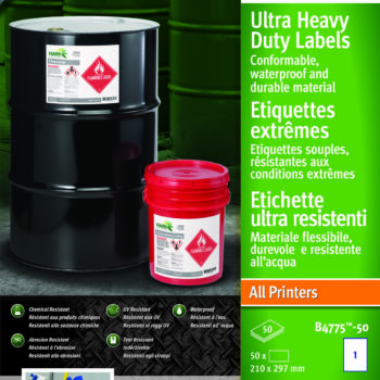 Avery B4775 50 Ultra Resistant Labels 1 Per Sheet 210x297mm 50 Sheets Pack 5 Fusion Office