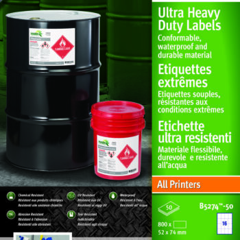 Avery B5274 50 Ultra Resistant Labels 16 Per Sheet 52x74mm 50 Sheets Fusion Office