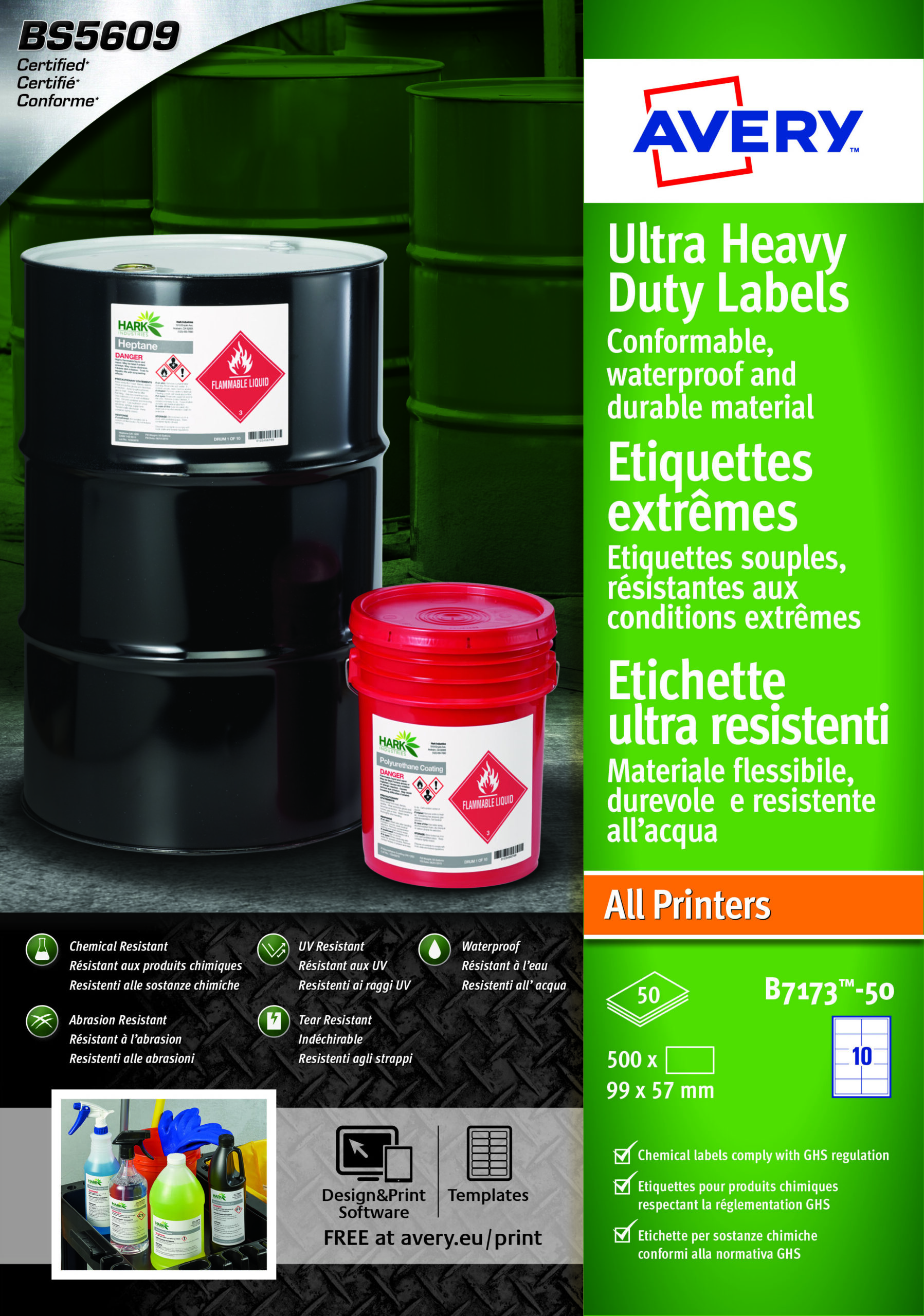 Avery B7173 50 Ultra Resistant Labels 10 Per Sheet 57x99mm 50 Sheets Pack 5 Fusion Office
