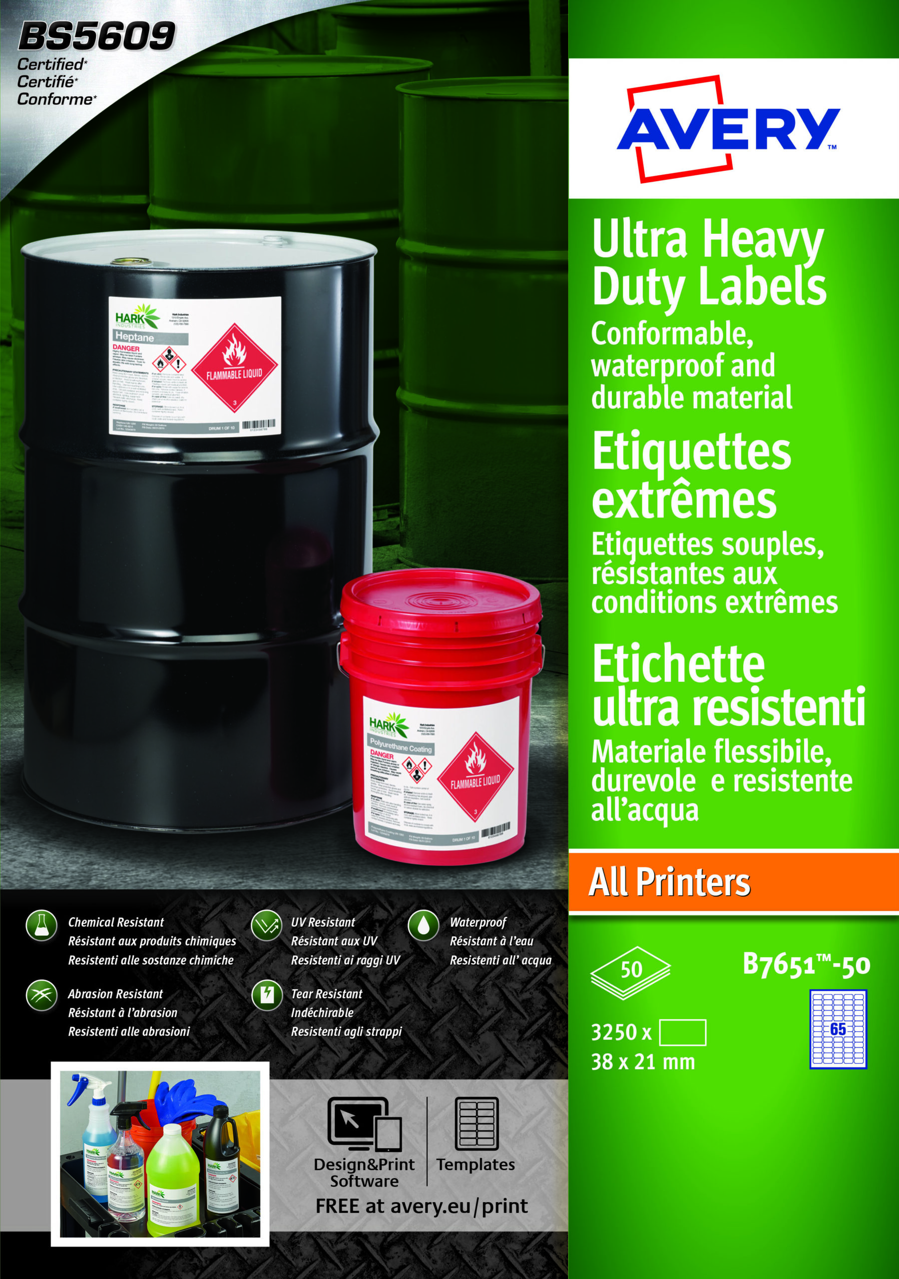 Avery B7651 50 Ultra Resistant Labels 65 Per Sheet 38x21mm 50 Sheets Pack 5 Fusion Office