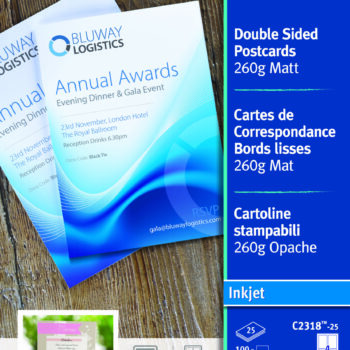 Avery C2318 25 Double Sided Postcards Inkjet 25 Sheets Pack 5 Fusion Office