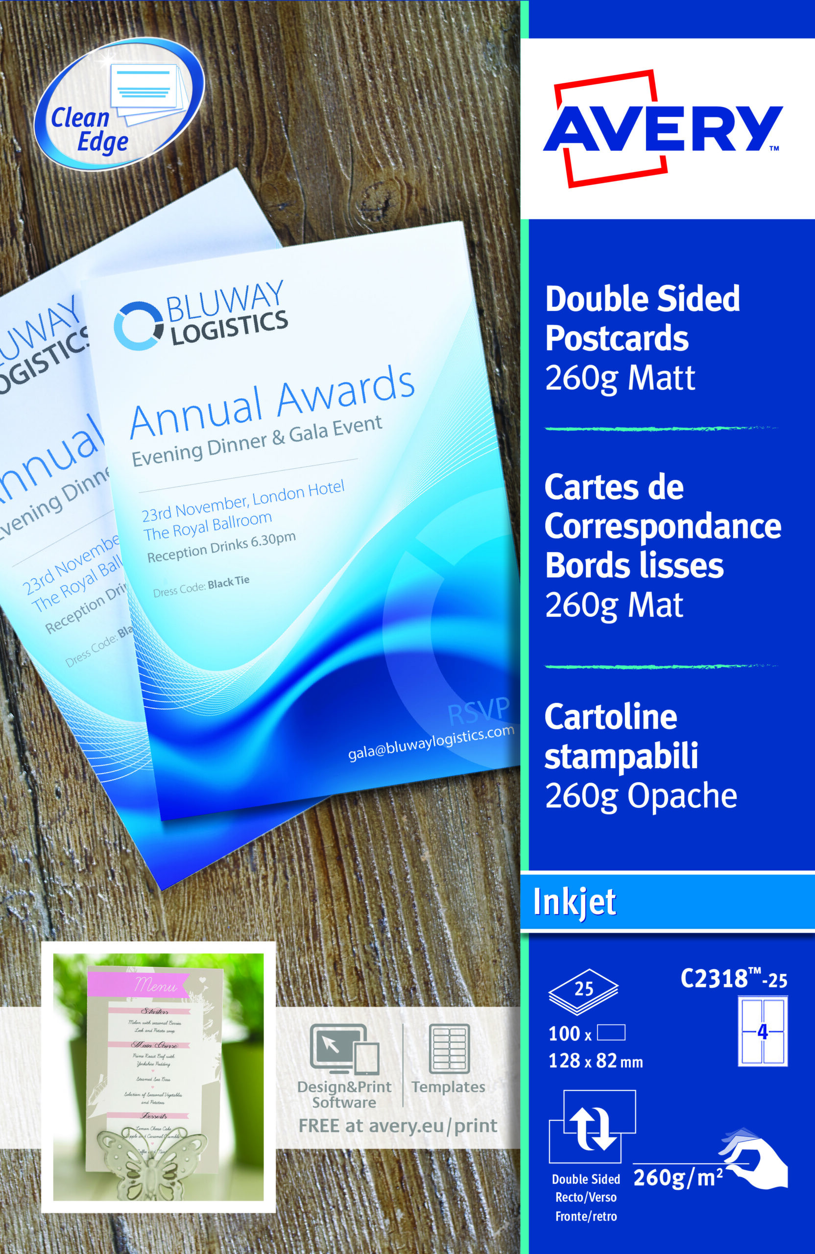 Avery C2318 25 Double Sided Postcards Inkjet 25 Sheets Pack 5 Fusion Office