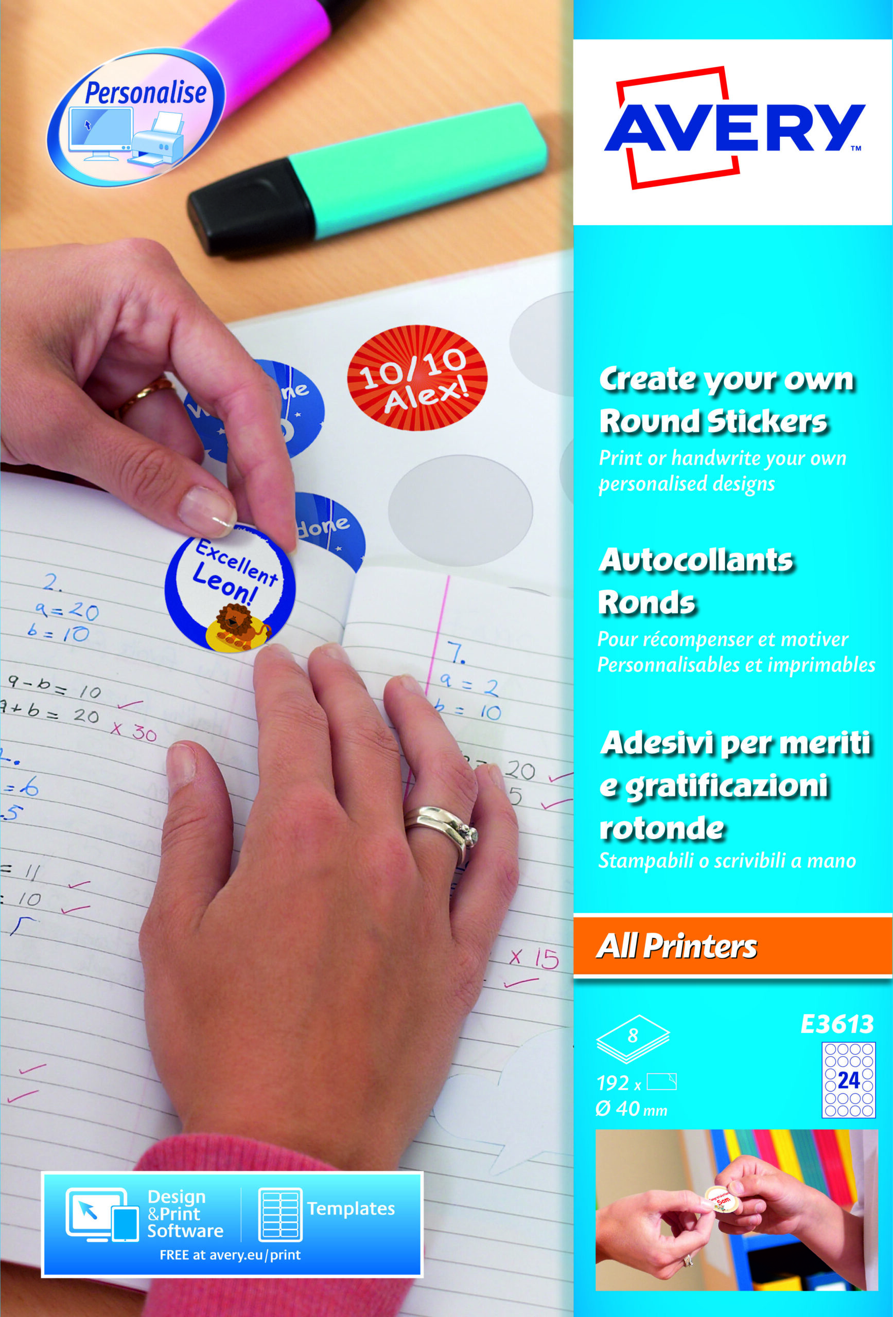 Avery E3613 Removable Round Reward Stickers 24 Per Page 8 Sheets Pack 5 Fusion Office