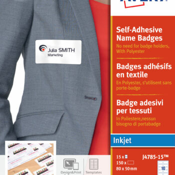 Avery J4785 15 Inkjet Self Adhesive Name Badges 80x50mm 150 Badges J4785 Fusion Office