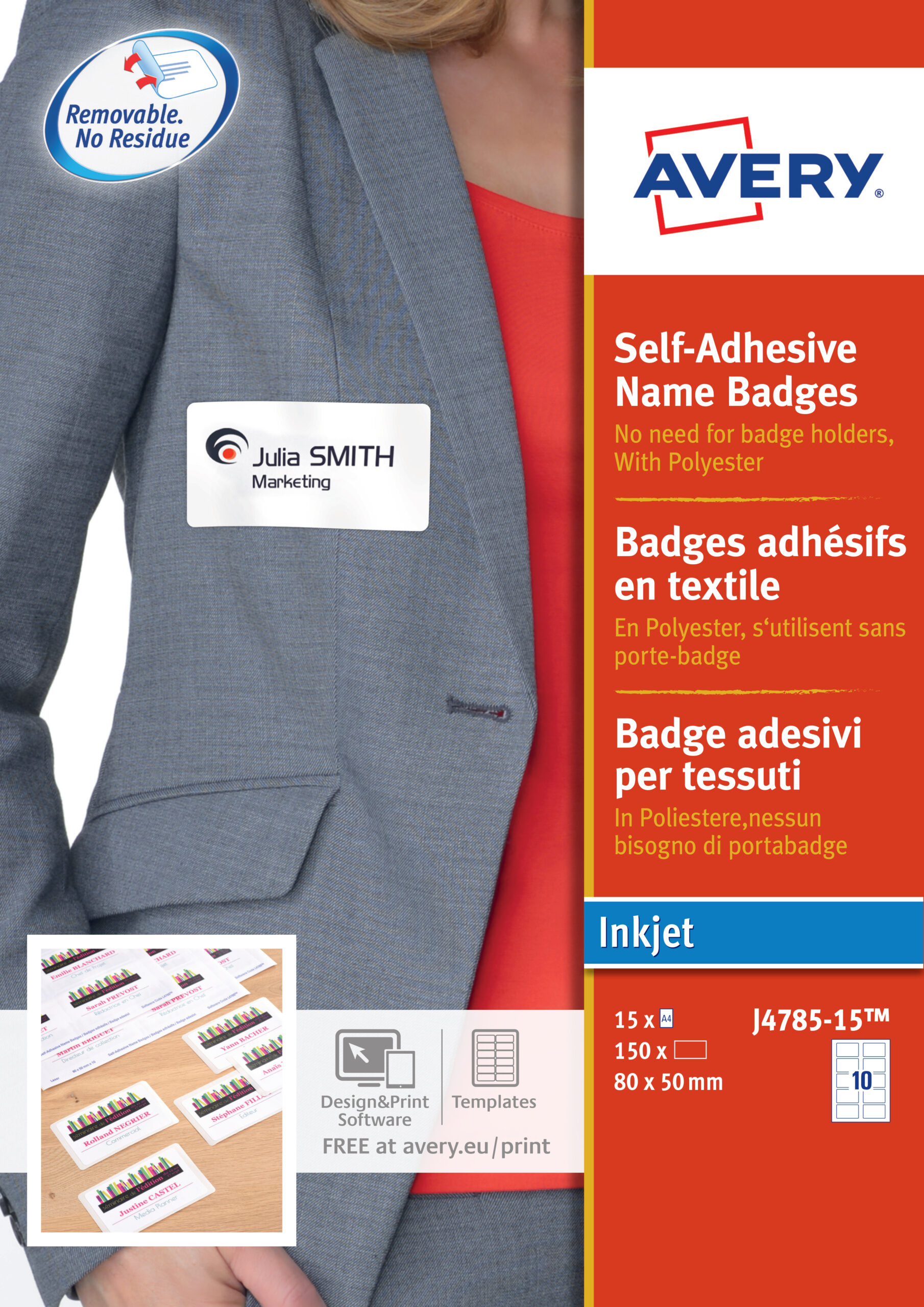 Avery J4785 15 Inkjet Self Adhesive Name Badges 80x50mm 150 Badges J4785 Fusion Office