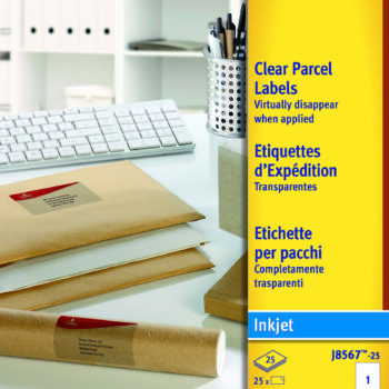 Avery J8567 25 Inkjet Address A4 Labels 1 Per Page 210×297 Clear 25 Sheets Fusion Office