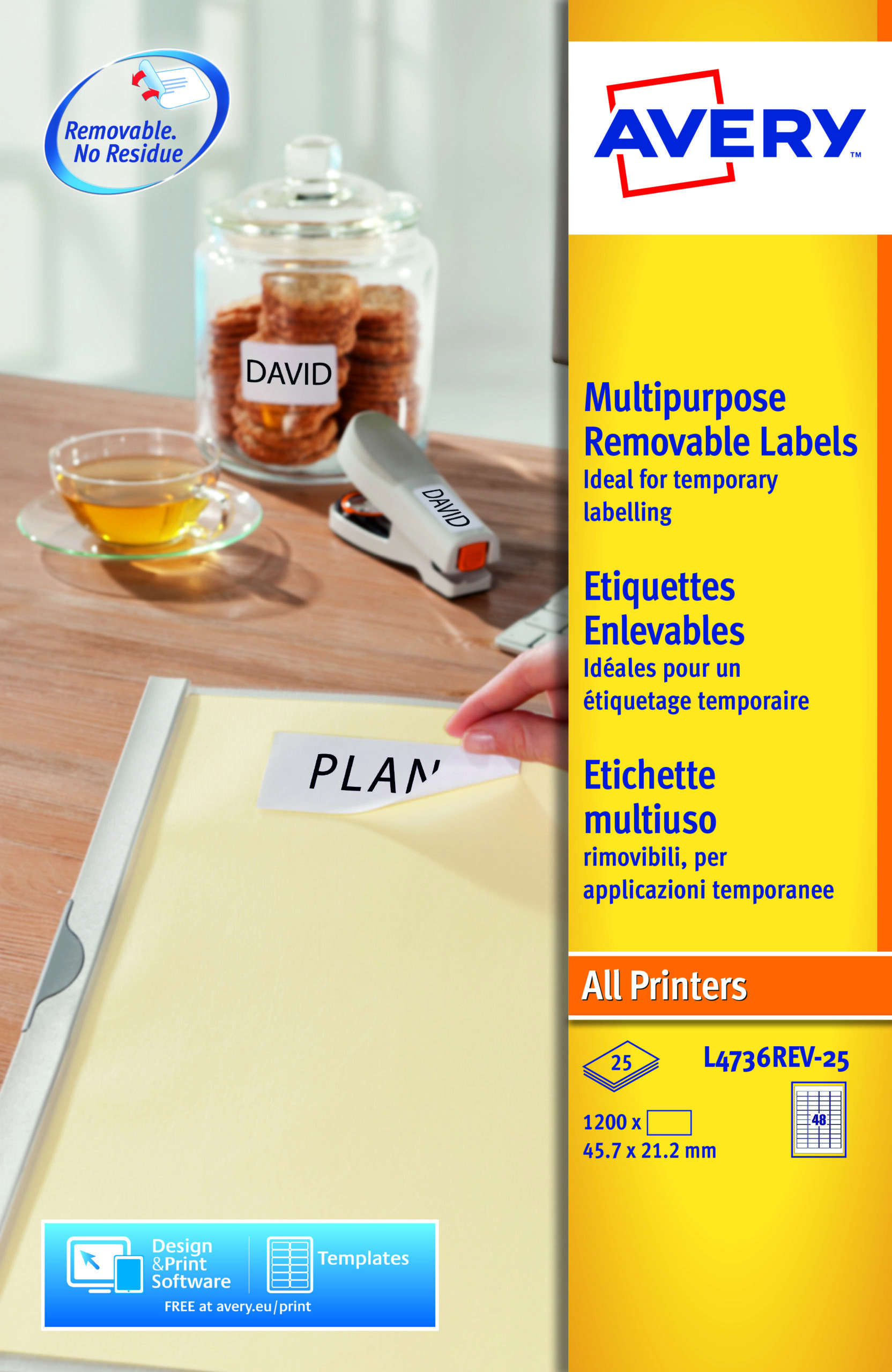 Avery L4736rev 25 Multipurpose Removable Labels A4 48 Per Page 25 Sheets Fusion Office