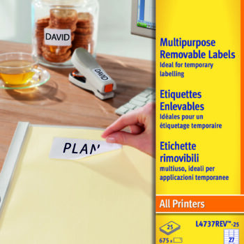 Avery L4737rev 25 Multipurpose Removable Labels A4 27 Per Page 25 Sheets Fusion Office