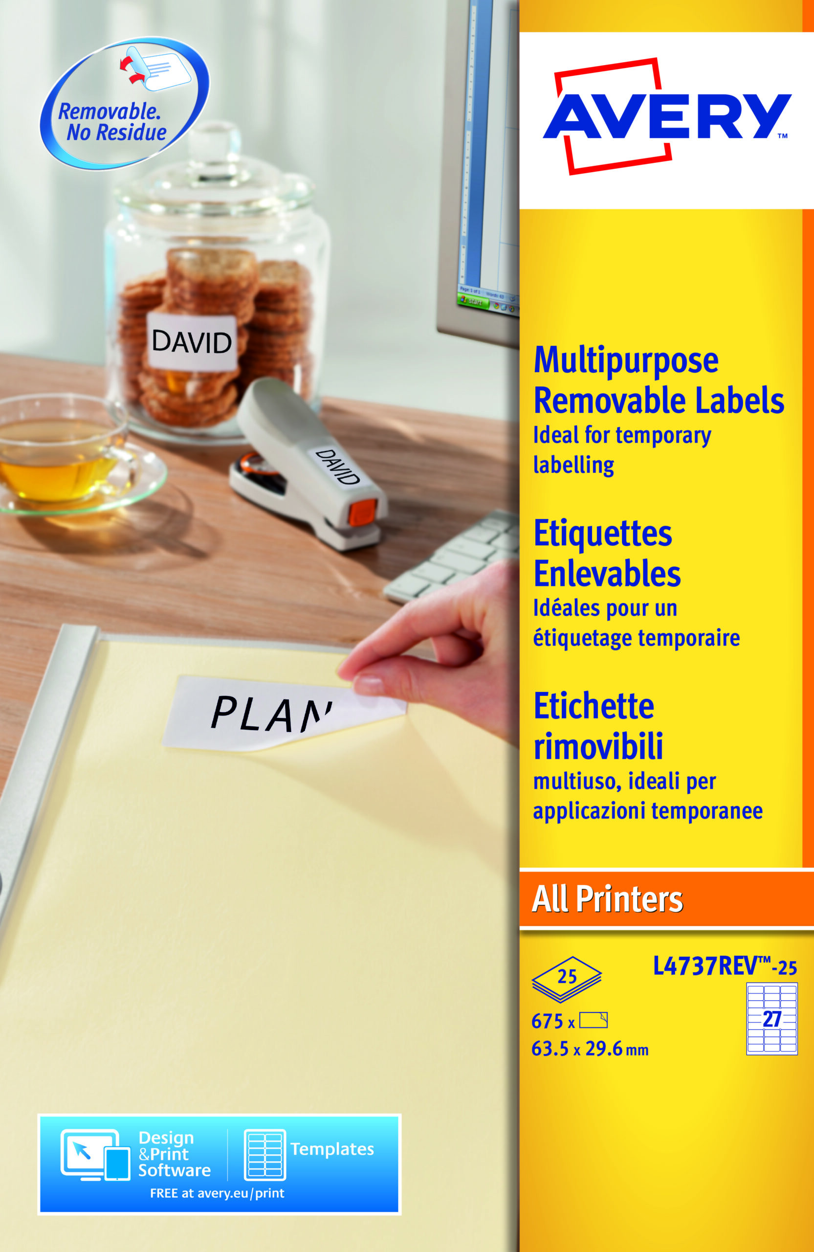 Avery L4737rev 25 Multipurpose Removable Labels A4 27 Per Page 25 Sheets Fusion Office