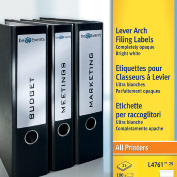 Avery L4761 25 Lever Arch Filing Labels A4 4 Per Page 25 Sheets Pack 5 Fusion Office