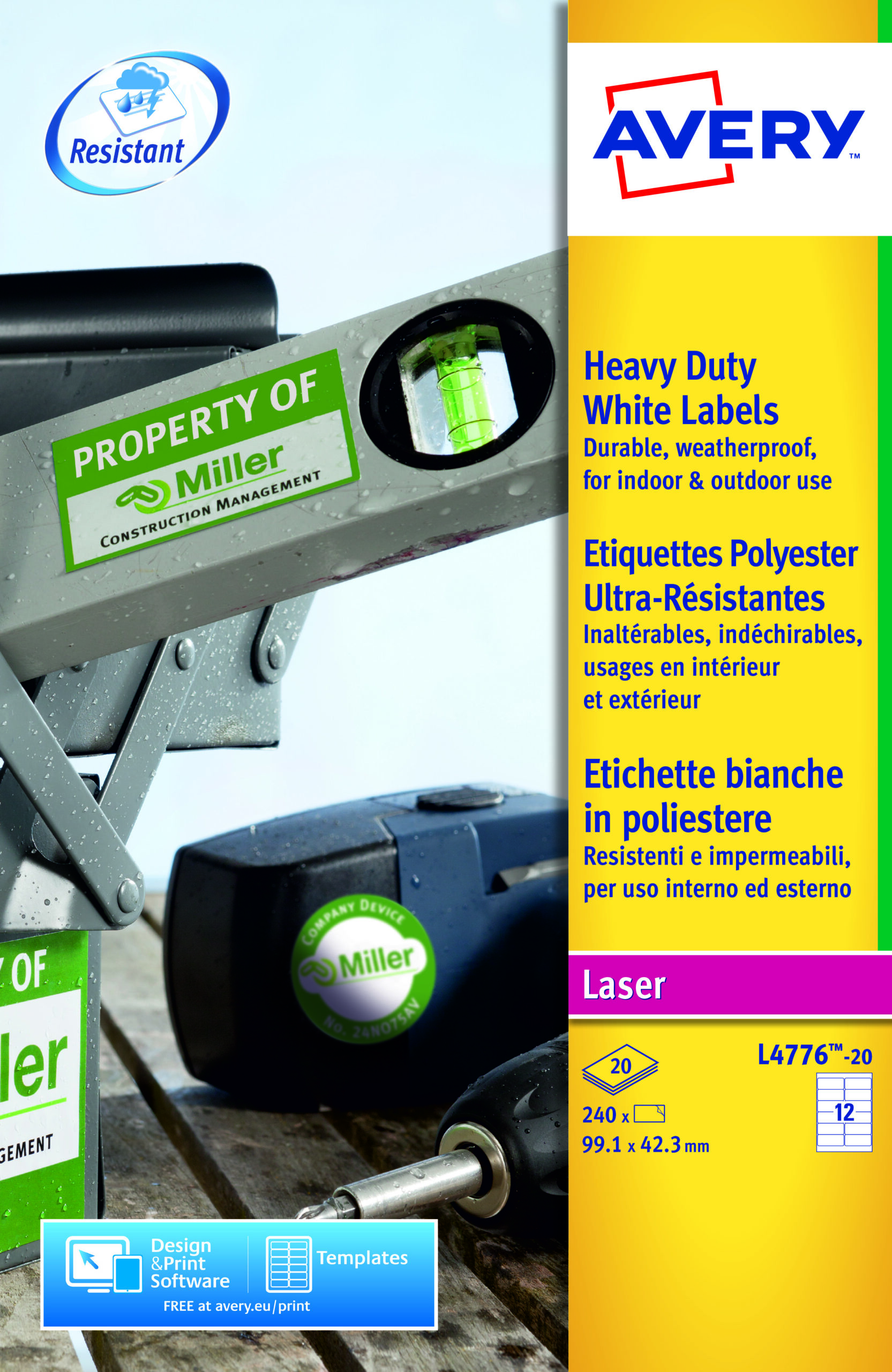Avery L4776 20 Laser Heavy Duty A4 Labels 12 Per Page 991×423 White 20 Sheets Fusion Office