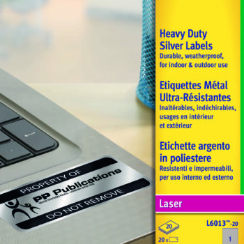 Avery L6013 20 Laser Heavy Duty A4 Labels 1 Per Page 210×297 Silver 20 Sheets Pack 5 Fusion Office