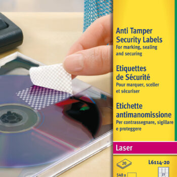 Avery L6114 20 Laser Anti Tamper A4 Labels 27 Per Page 63x30mm 20 Sheets Fusion Office