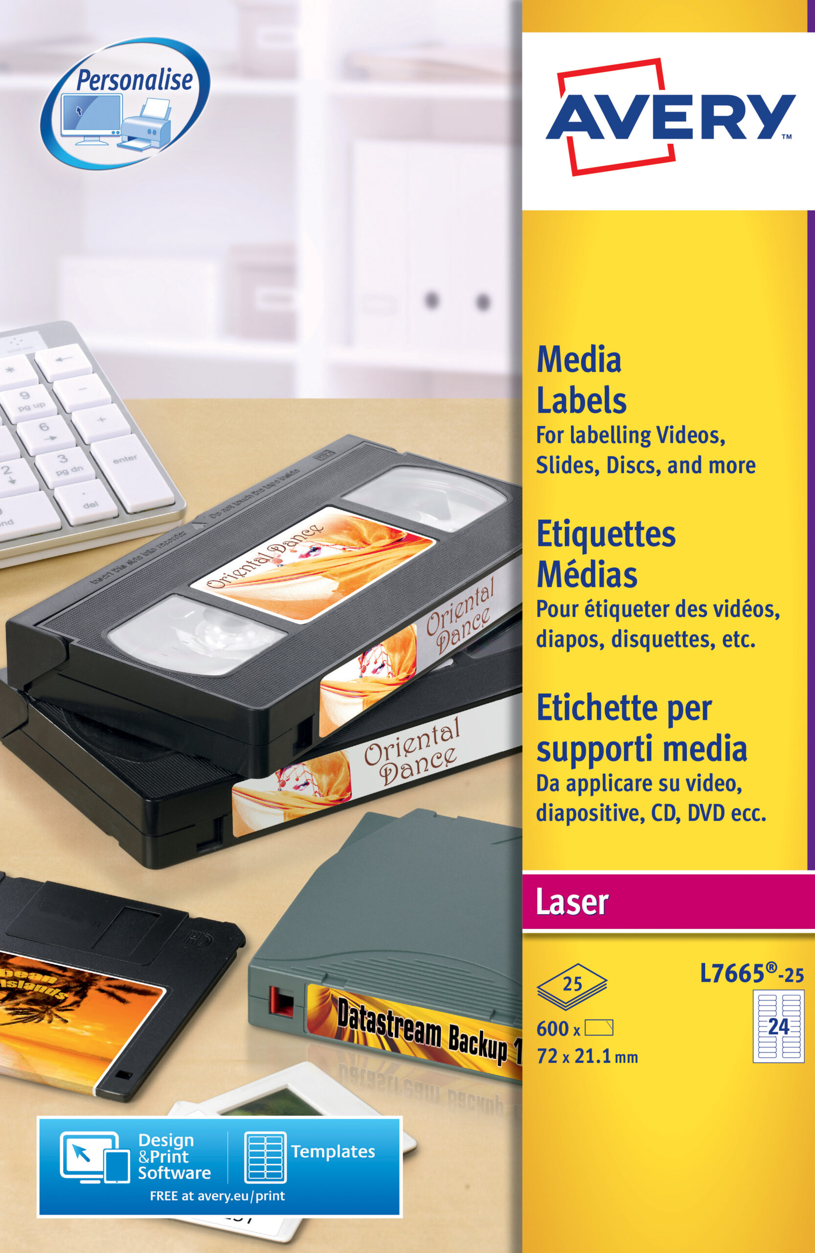 Avery L7665 25 Laser Media Labels A4 White 72×212mm 24 Per Page 25 Sheets Pack 5 Fusion Office
