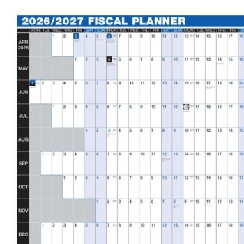 Fiscal Year Planner Mounted 2026 2027 - Board Backed - Close up - Fusion Office UK