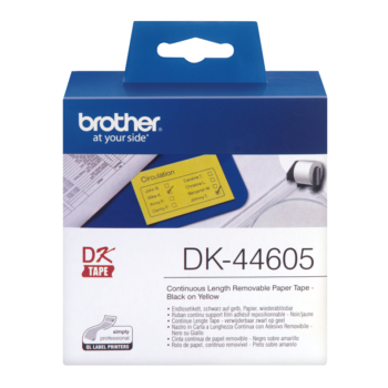 Brother Dk 44605 Black On Yellow Removable Paper Label Roll 62mmx3048m Dk44605 Fusion Office