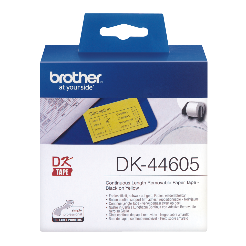 Brother Dk 44605 Black On Yellow Removable Paper Label Roll 62mmx3048m Dk44605 Fusion Office