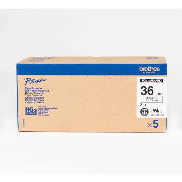 Brother Hge 261v5 Black On White Labelling Tape Cassette 36mm X 8m Pack 5 Fusion Office
