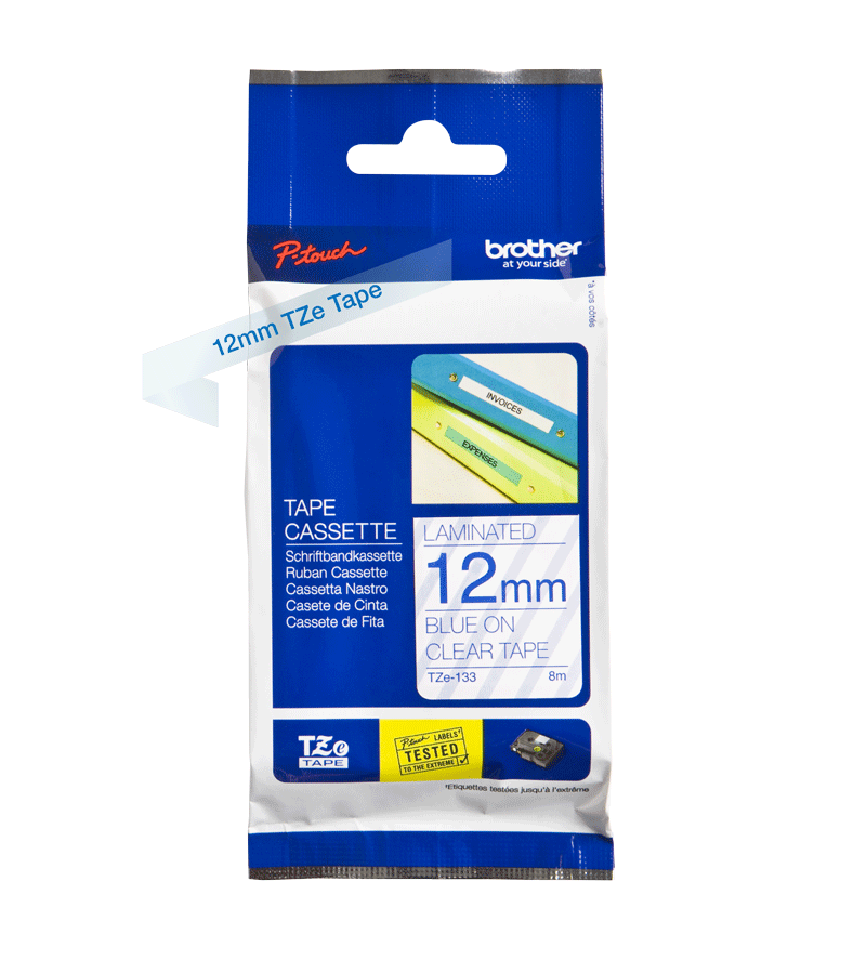 Brother Tz E133 P Touch Blue On Clear Label Tape 12mm X 8m Tze133 Fusion Office