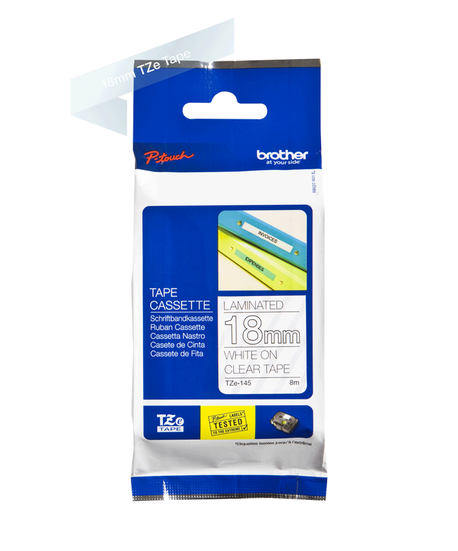Brother Tze 145 P Touch White On Clear Label Tape 18mm X 8m Tze145 Fusion Office