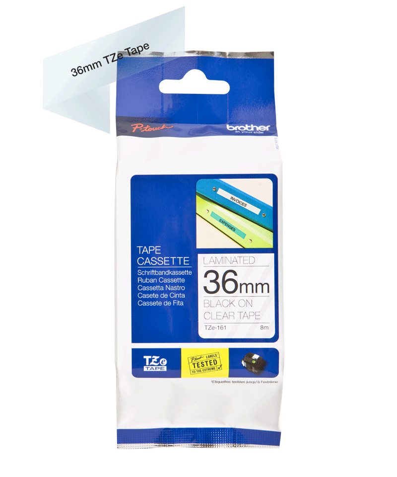 Brother Tze 161 P Touch Black On Clear Label Tape 36mm X 8m Tze161 Fusion Office