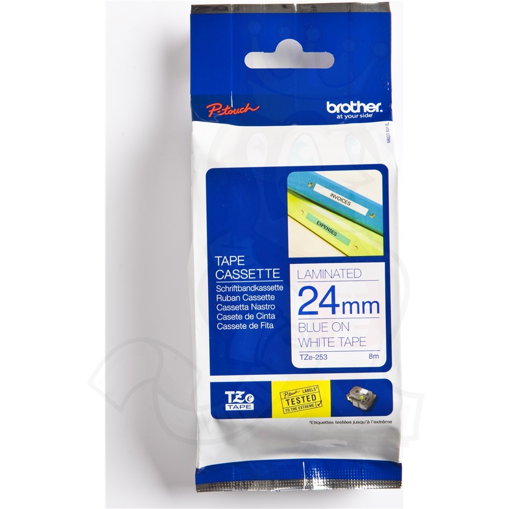 Brother Tze 253 P Touch Blue On White Label Tape 24mm X 8m Tze253 Fusion Office