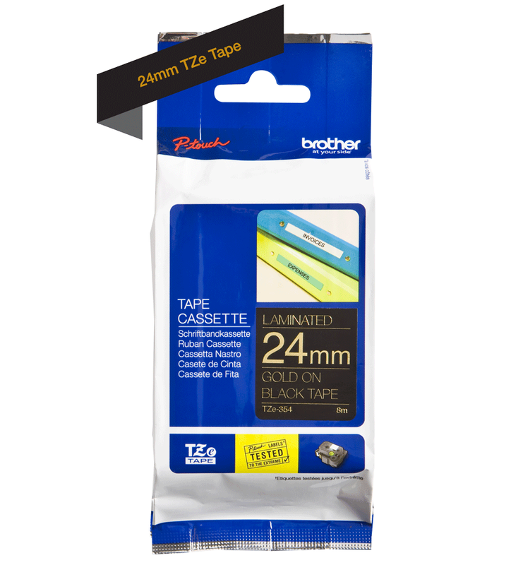 Brother Tze 354 P Touch Gold On Black Label Tape 24mm X 8m Tze354 Fusion Office