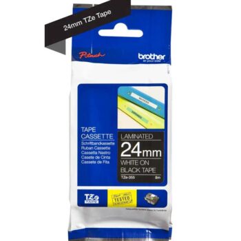 Brother Tze 355 P Touch White On Black Label Tape 24mm X 8m Tze355 Fusion Office